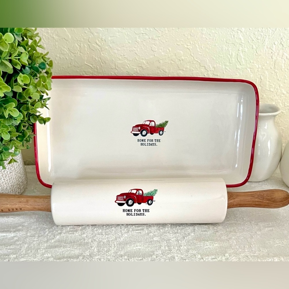 Rae Dunn RED TRUCK Platter & Rolling Pin